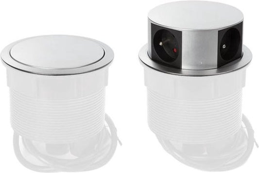 Perel Pop-up socket, 4 prises avec broche de mise à la terre (type E), trou de montage 121 mm, usage intérieur, noir/gris