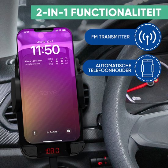 Serve 2in1 Bluetooth FM Transmitter & Phone Holder Car - Car Kit for Music - Phone Holders Car Accessories - Ventilation Holder