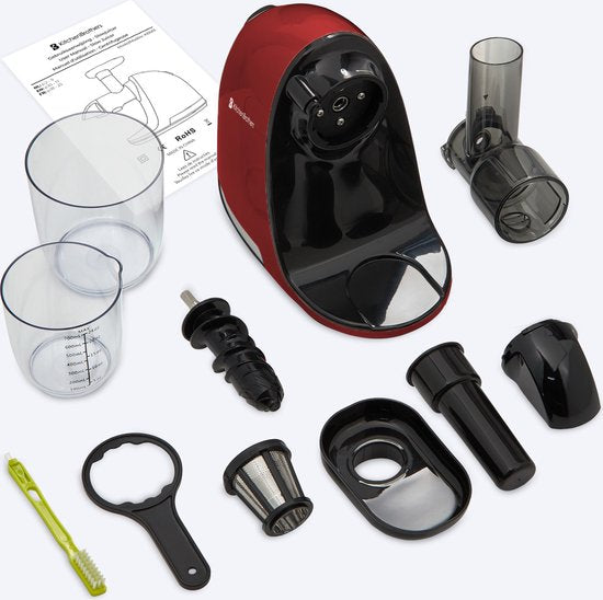 KitchenBrothers Slowjuicer - Extracteur de jus - Presse légumes et fruits - 700ml - Avec récipient à pulpe - Extracteur de jus - Cadeau de fête des mères - Rouge