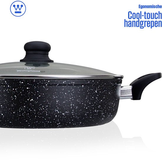 Casserole Westinghouse - Ø 28 cm - Induction - Sans PFOA - Couvercle inclus - Marbre noir
