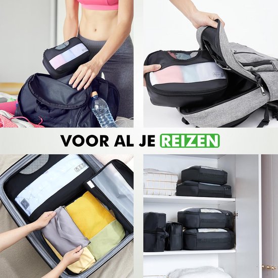 Travelhawk Packing Cubes - Kit d'organisation pour valise - Vêtements - Organisateurs de bagages - 8 pièces - Noir