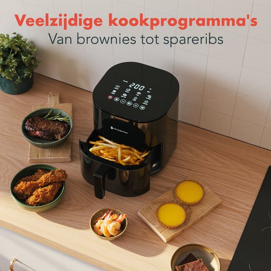 KitchenBrothers Airfryer XL - 5L - 2000W - Friteuse à air chaud - Double chauffage - 80ºC à 200ºC - 8 programmes de cuisson - Noir