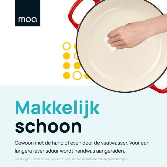 MOA Casserole en fonte - 3,5L - Pour toutes les sources de chaleur y compris l'induction - Avec couvercle - Ø 30cm - Revêtement antiadhésif - Rouge
