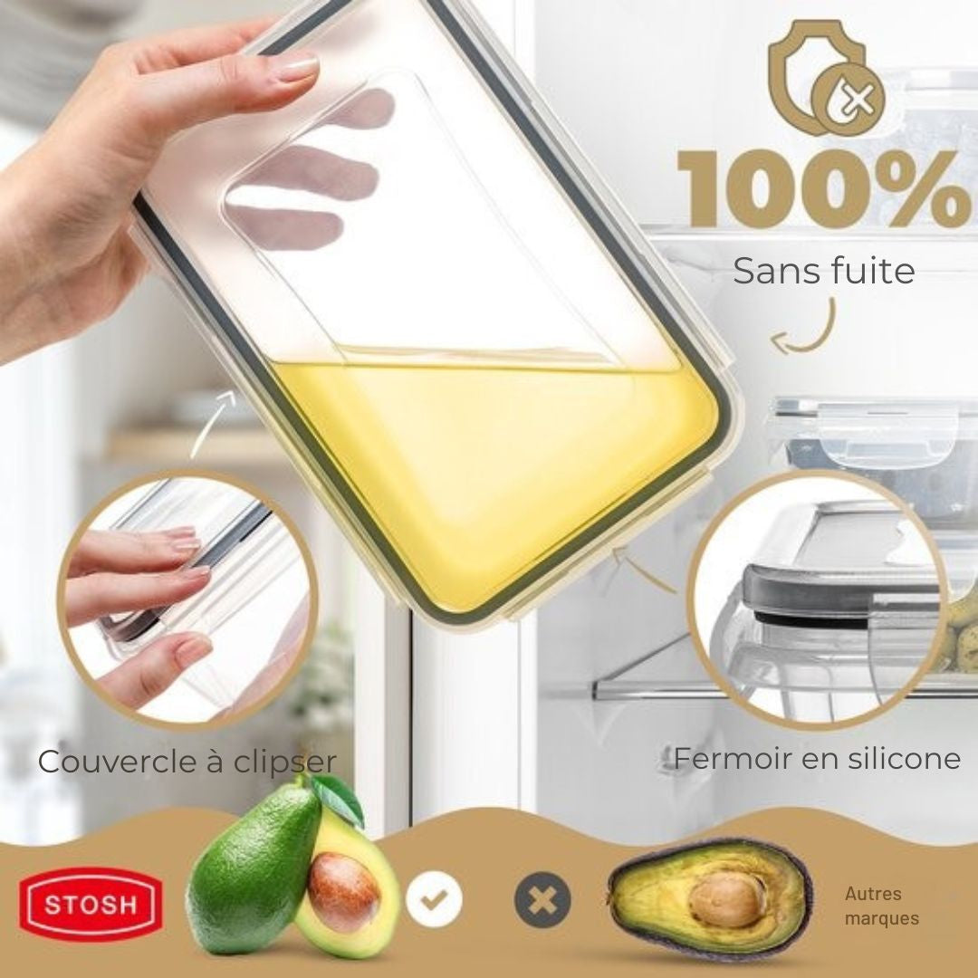 Set de 16 boîtes de conservation - Stosh® – 5 tailles – Hermétiques & étanches - Compatible congélateur, micro-ondes et lave-vaisselle - Plastique sans BPA