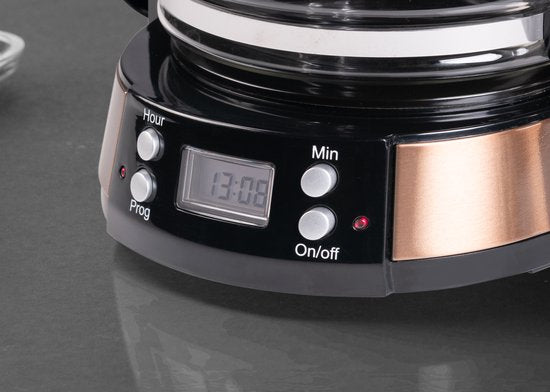 Bestron ACM800CO Cafetière - 1.5L - 12 Tasses - Minuterie programmable - Plaque chauffante - Filtre permanent - 1000W - Cuivre
