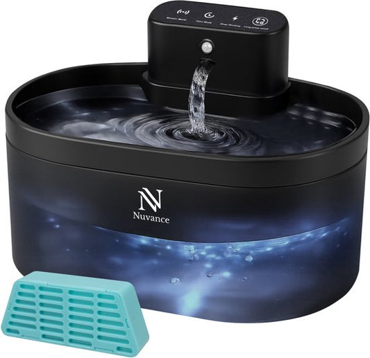 Nuvance Drinking Fountain Cat - Fontaine à eau 2.2L - avec capteur - filtre inclus - fontaine à chat silencieuse et automatique - sans fil