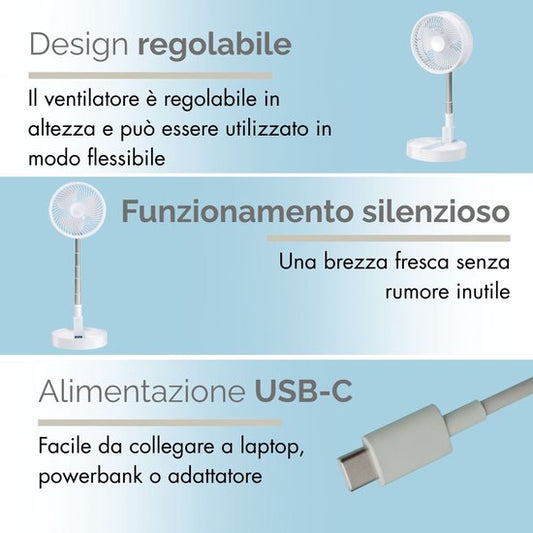 Lifetime Air Ventilateur de table télescopique - Ventilateur vertical avec USB et batterie rechargeable - Mini ventilateur avec 4 vitesses - Réglable de 13 à 55 cm - Blanc