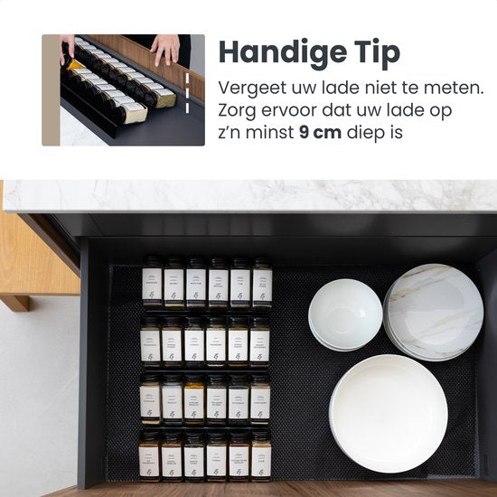 Organess Spice Rack Drawer - 4 Layer - For 28 Spice Jars - Acrylic - Spice Organiser - Kitchen Drawer Organiser