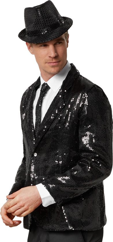 Dressforfun Manteau paillette homme noir XXL - déguisement costume halloween partywear carnaval costume party dress - 303940