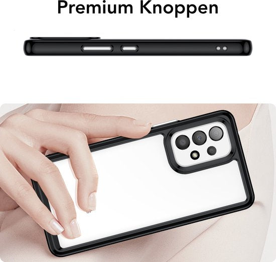 Podec Case Suitable for Samsung Galaxy A53 Black and Transparent Phone Case - Anti-Shock Case Cover with 2x Screen Protector