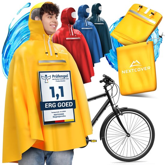 Nextcover Poncho de pluie pour femmes et hommes | Cape de pluie avec technologie AquaShield 2.0, coupe-vent et imperméable | Idéal pour le cyclisme, la randonnée et la pêche | Poncho de vélo pour adultes Unisexe | Poncho