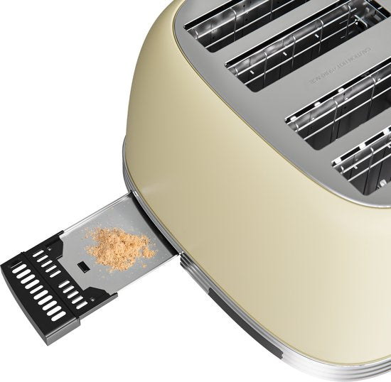 KitchenBrothers Retro Toaster - Grille-pain - 6 niveaux de chaleur - 4 fentes extra-larges - 815W - Beige