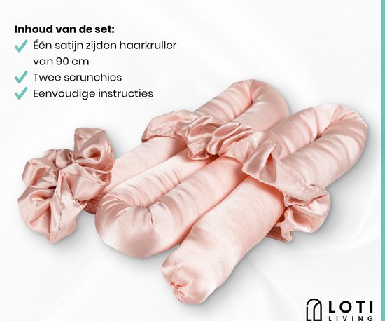 Loti Living Heatless Curls Set - Pink - Boucles sans chaleur et sans dégâts - Rouleaux pour cheveux - Boucleurs pour cheveux - Boucles sans chaleur - 2 chouchous inclus