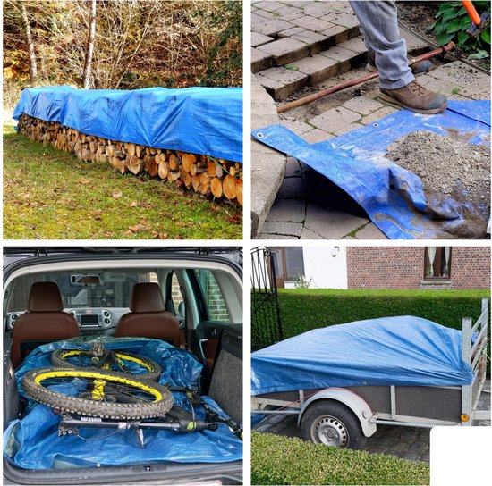 Perel Tarpaulin, ultra-strong, 32 anneaux, coins renforcés, rectangulaire, bleu/noir, 180 g/m², 6 x 10 m