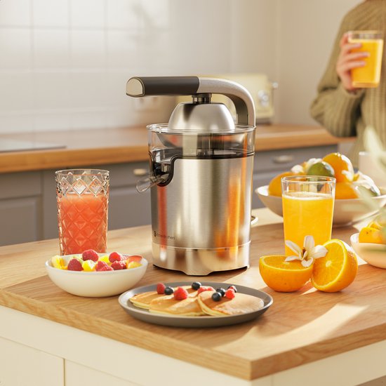 KitchenBrothers Presse-agrumes - Compact - Avec bec et levier de pression - 0.35L - acier inoxydable