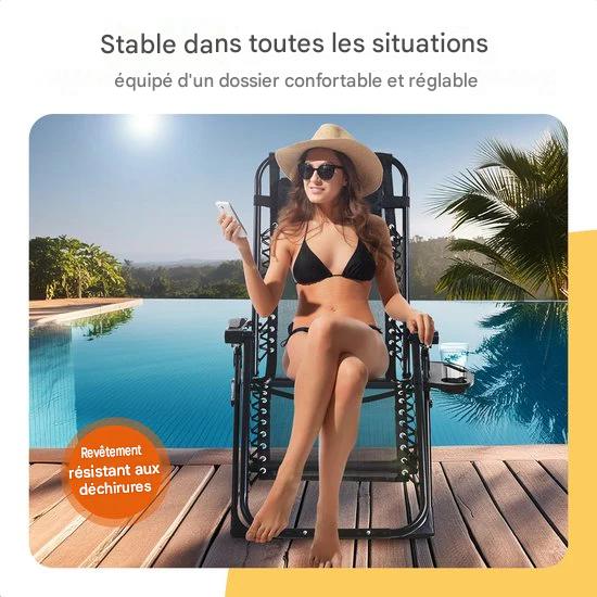 Chaise longue pliante Goliving - 3 pieds - 110 x 66 x 178 cm - Chaise de jardin réglable avec table - Chaise de camping pliante - Chaise longue d'extérieur - Chaise pliante de jardin - Noir