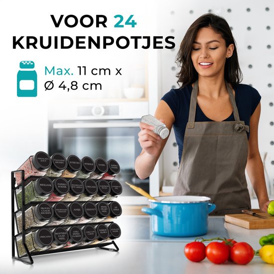 Soothe Spice Rack Standing and Hanging for 24 Spice Jars - 4 Layers - Spice Organiser - Spice Rack - Noir