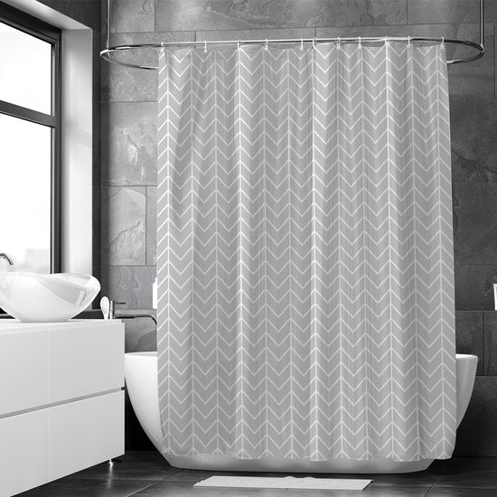Loti Living Rideau de douche anti-moisissure - Motif gris - Anneaux inclus - Imperméable - Polyester - Rideau de douche 180x200 cm