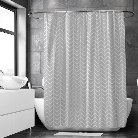 Loti Living Rideau de douche anti-moisissure - Motif gris - Anneaux inclus - Imperméable - Polyester - Rideau de douche 180x200 cm