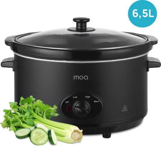 Mijoteuse MOA 6,5L - Ø 24,5cm - Cuvette intérieure en céramique - Couvercle transparent - 3 niveaux de température - Lavable au lave-vaisselle - Sans BPA - Noir