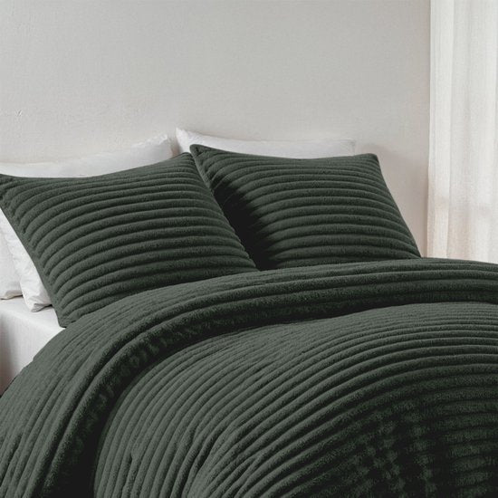 Zydante® Housse de couette Teddy Rib - 200x220 cm - Garden - avec 2 taies d'oreiller
