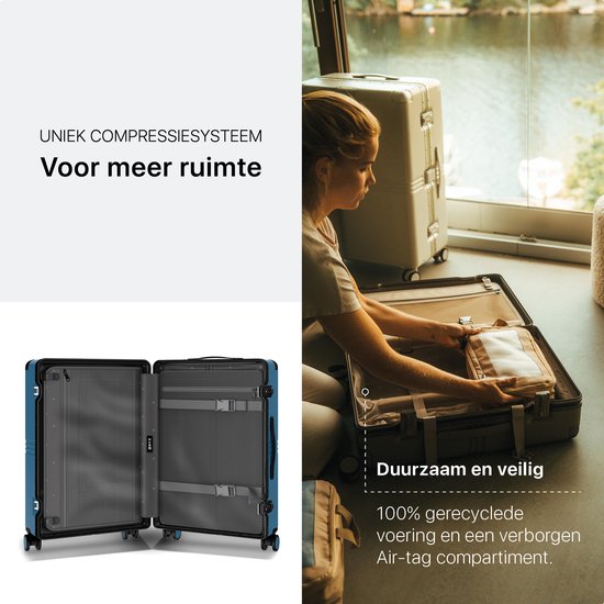 ONYX Hybrid Pro Check-in Suitcase Large 100 Litres - Polycarbonate recyclé et design sans fermeture éclair - Valise de voyage avec serrure TSA et roues Spinner - Trolley léger avec compartiment pour ordinateur portable - Glacier Blue