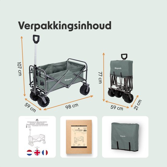LifeGoods Wagon - Pliable - Capacité de charge 80KG - 94L - Polyester lavable - Vert