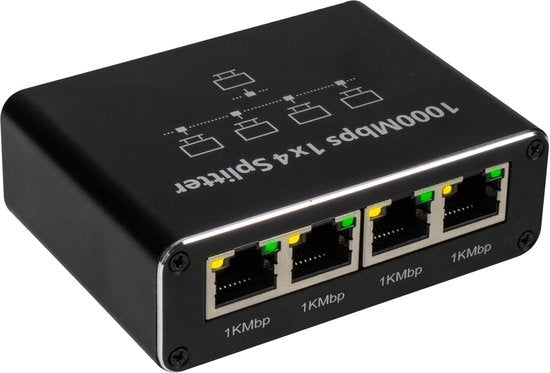 Nuvance Internet Splitter - 4 Ports - Commutateur réseau - jusqu'à 1000Mbps - Répartiteur réseau - RJ45 Cat5 Cat6 LAN UTP Ethernet
