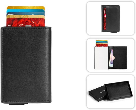 Milanoro - Protège-cartes bancaires compact avec technologie RFID blocking - Marron foncé - Double protège-cartes bancaires