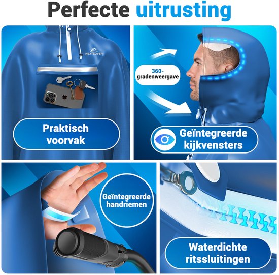 Nextcover Poncho de pluie pour femmes et hommes | Cape de pluie avec technologie AquaShield 2.0, coupe-vent et imperméable | Idéal pour le cyclisme, la randonnée et la pêche | Poncho de vélo pour adultes Unisexe | Poncho