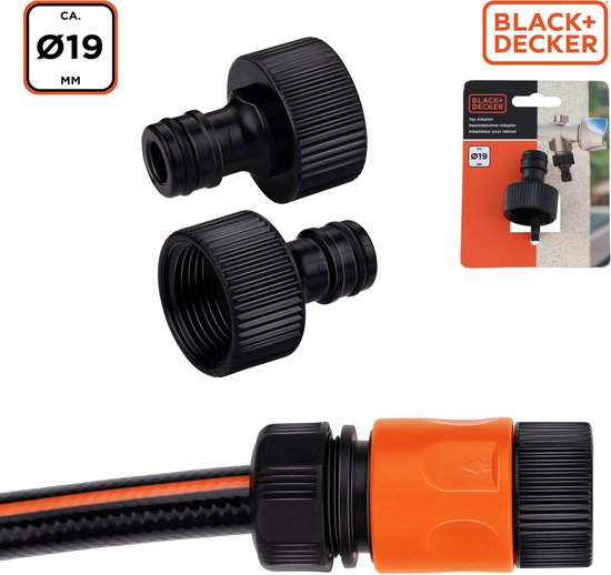 BLACK+DECKER Robinet 3/4" - ⌀ 19 CM - Coupleur - Plastique - Noir