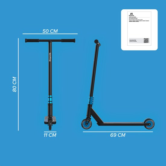 LifeGoods Stuntstep Pro X - T-Bar - HIC - Marchepied pour enfants - Garçons/Filles - 110mm - 100KG - Noir/Bleu