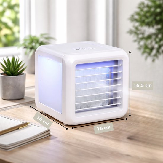 Lifetime Air Mini Air Cooler - Humidificateur d'air avec 2 éléments de refroidissement - Refroidisseur d'air avec eau et 3 niveaux - Climatiseur mobile sans tuyau pour chambre à coucher - 16 x 16 x 16.5 cm