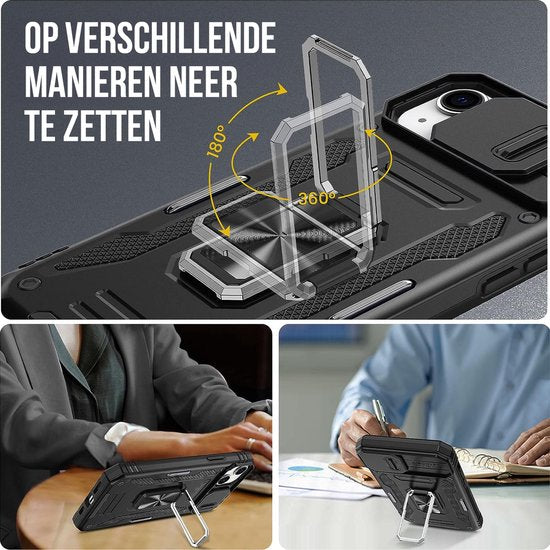 Podec Case suitable for iPhone 14 Black Phone Case - Anti-Shock Case Cover Hybrid Armor Case with Kickstand Ring with Screen Protector