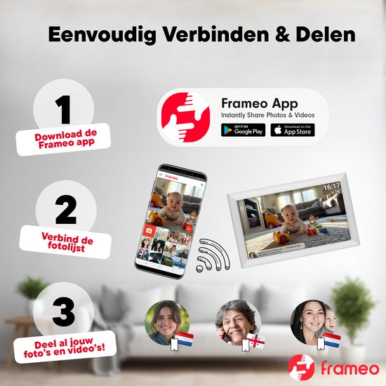 Cadre photo numérique Denver 15,6 pouces - XL - Full HD - Frameo App - Cadre photo - WiFi - 32GB - IPS Touchscreen -PFF1504