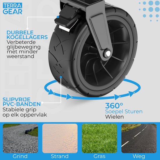 TerraGear Wagon pliable - Wagon avec toit et poignée - Noir - Capacité 120L - Capacité de charge 150KG