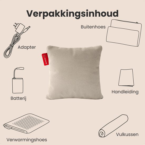 Auronic Heat Pillow - Classic - 45x45 - Sans fil - Rechargeable - Oreiller électrique - Infrarouge - Taupe