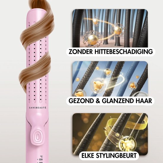 Sansbeauté® 2 in 1 Airflow Straightener - Curling tongs - Straighteners - Hair Straightener - Fast Warm-up - 140℃ to 220℃ - Straighten & Curl - ION technology