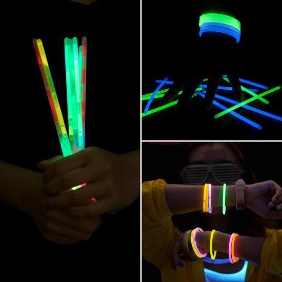 Partizzle 100 pièces bâtons phosphorescents avec connecteurs - Bâtons phosphorescents pour le réveillon du Nouvel An 2025 - Néon / Articles de fête de carnaval Bâtons d'éclatement - Décorations d'anniversaire et de Nouvel An - 7 couleurs