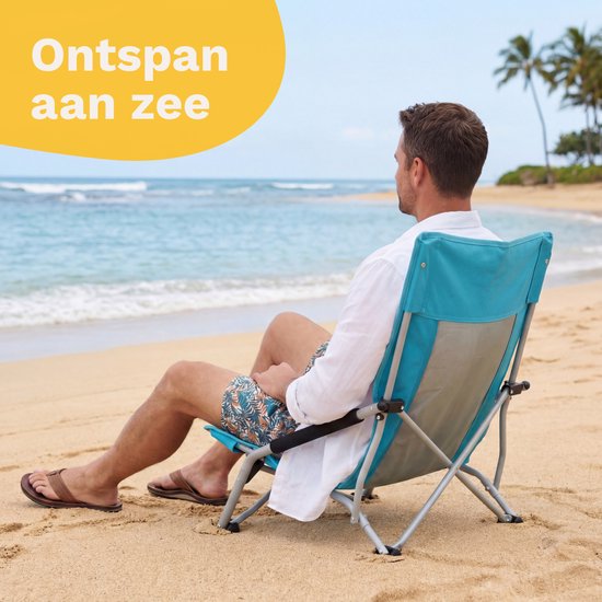 TRVLMORE Chaise de plage - pliable et démontable - capacité de charge de 120 kg - légère - avec sac de transport et porte-gobelet - bleu