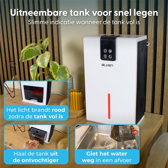 Déshumidificateur Ølven - Déshumidifie jusqu'à 0,7L par jour - Déshumidificateur - Silencieux - Mode nuit - Blanc
