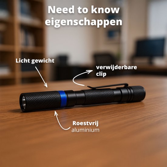 FlinQ Lampe de poche à stylo - Ampoule LED 100 lumens - Alimentation par piles - Lampe de poche résistante à l'eau - Lampe de poche militaire - Idéale pour la trousse d'urgence - Convient aux enfants - Visibilité de 100 mètres - 2 lampes de poche