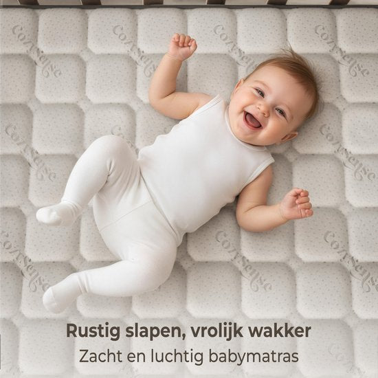 CozySense® Baby Mattress 60x120 - Lit bébé - Pour les bébés et les jeunes enfants - Housse 100% coton - Imperméable et hypoallergénique - Mousse à mémoire de forme au gel réduisant la pression