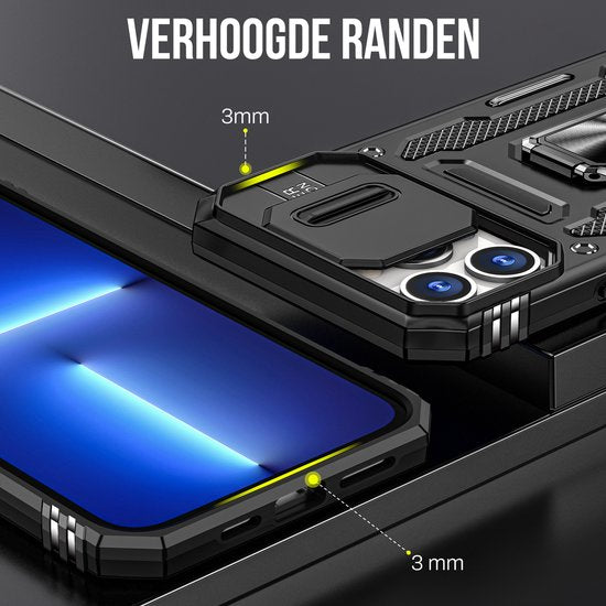 Podec Case suitable for iPhone 12 Pro Black Phone Case - Anti-Shock Case Cover Hybrid Armor Case with Kickstand Ring with Screen Protector