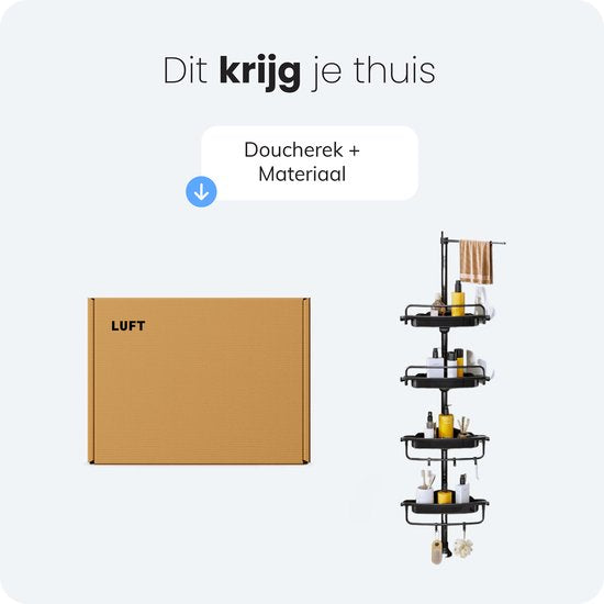 Support de douche Air Corner - Télescopique sans perçage - 4 couches - Accessoires de salle de bain - Suspension - Douche - Supports - Supports - Bain - Panier - Etagère - Suspension - Suspendable - Ventouse - Autocollant - Noir