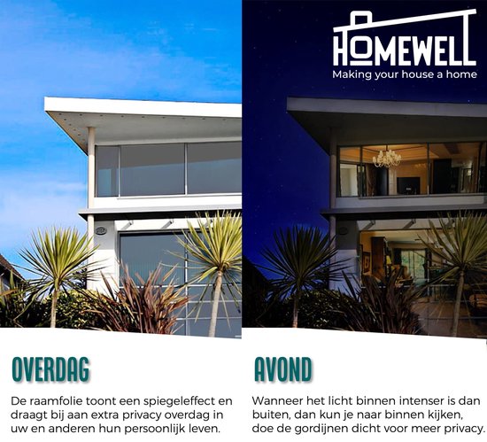 Homewell Film isolant HR+ pour fenêtres 70x300cm - Film solaire statique avec effet miroir - Argent (incl. Rakel)
