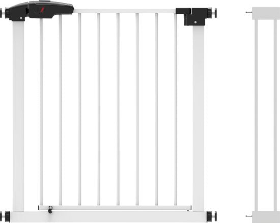 BRASQ Barrière d'escalier sans perçage - Barrière de sécurité - Barrière pour enfants avec extension 75 à 93 cm - Extensible - Fixation par pince - Métal - Barrière pour chiens - Blanc