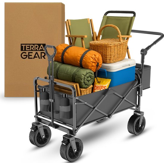 TerraGear Wagon pliable - Wagon avec toit et poignée - Noir - Capacité 120L - Capacité de charge 150KG