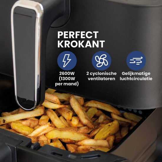 Nexxt - Double Airfryer empilé - Capacité 11 l - Noir et acier inoxydable - 12 programmes de cuisson - Modèle empilé - Gain de place et double tiroir