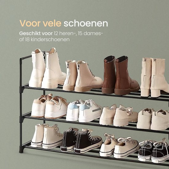 O'DADDY® Shoe Rack 3 Layers - Rack à chaussures - Système de rangement de chaussures - Armoire à chaussures - Rack à chaussures - Armoire à chaussures - Rack de rangement pour 12 à 15 paires de chaussures - Métal noir